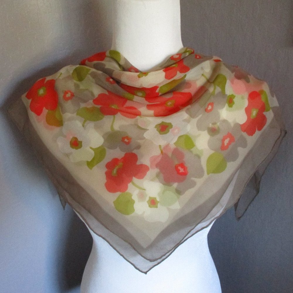 Grayish taupe & orange sheer scarf